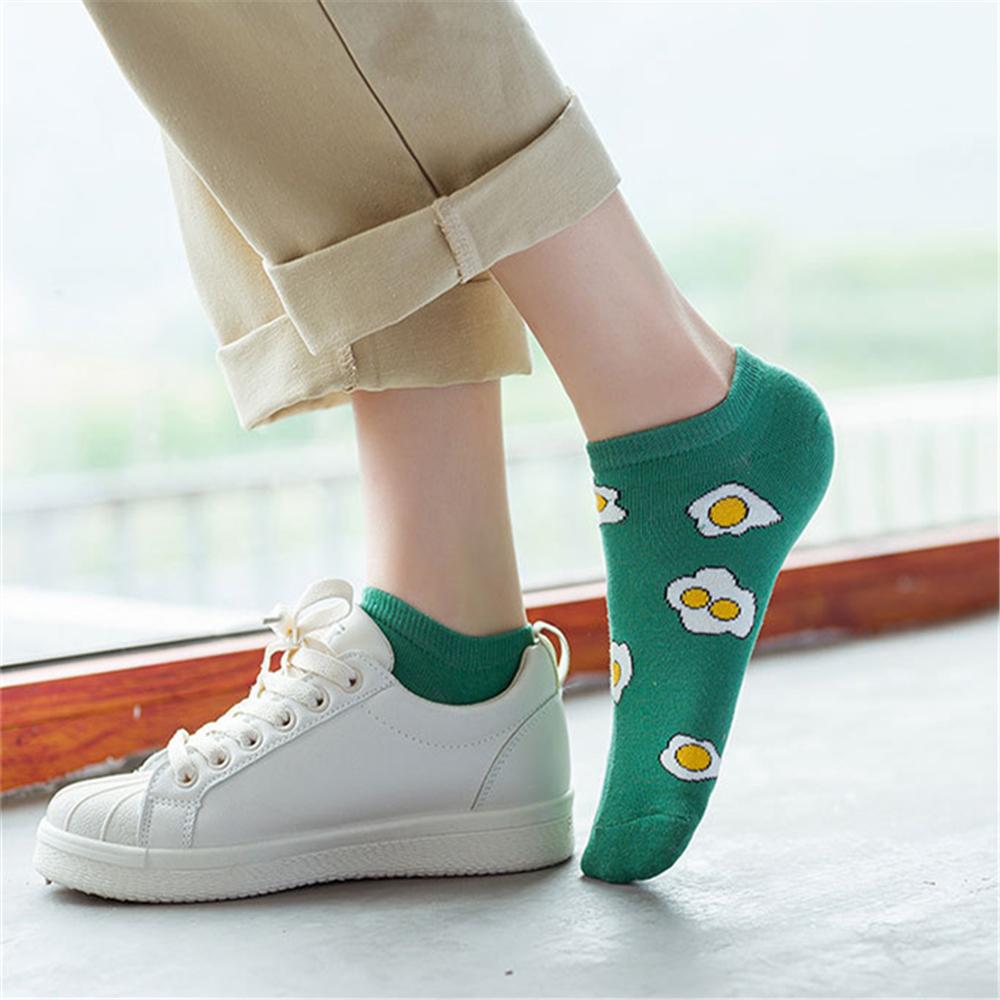 INS Смешные мультяшные носки с яйцами Милые девчачьи Счастливые животные Фрукты Еда Короткие носки Омлет Клубника Ананас Радужные полоски