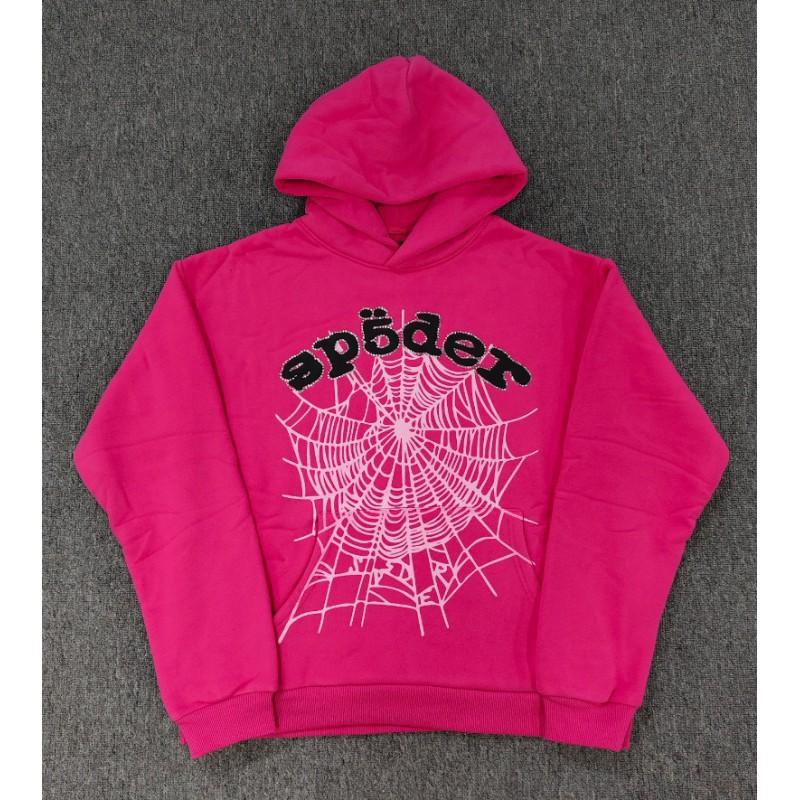 Sp5der Hoodie Oversized Thick Fleece Sweatshirt With Foil Print Spiderweb Design Men Winter Casual Wear