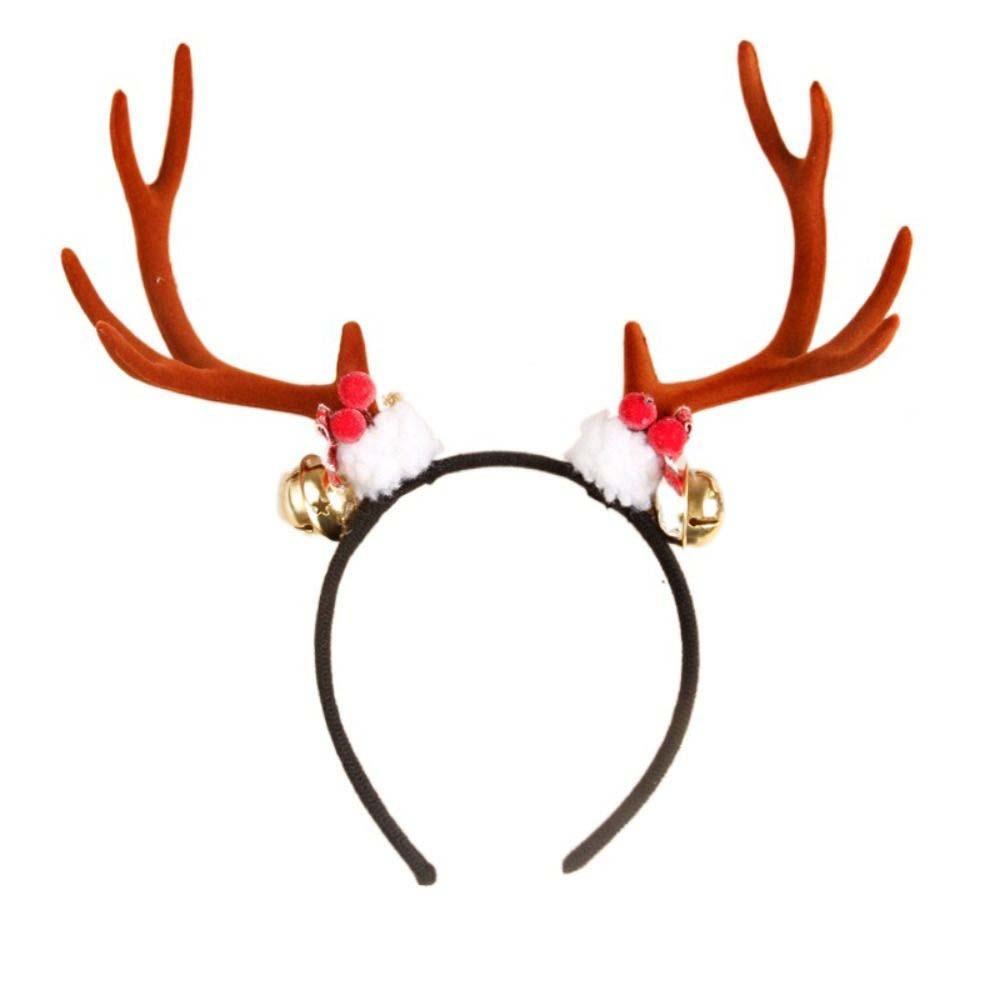 Bowknot Antlers Headband Plush Ball Elk Hair Hoop Deer Horn Hair Band Festival Decoration