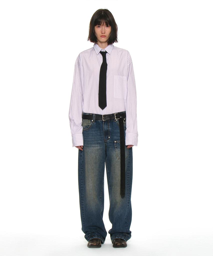 PARTIMENTO WOMEN Pocket Cinch Back Curved Jeans_Dark Blue