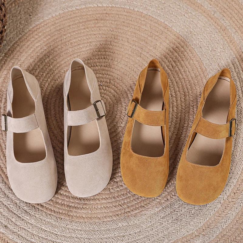 Fashion Woman Casual Round Toe Low Soft Soled Beautiful Flat Heeled Shoes Flats Female Elegant French Retro Slip On Mary Jane Shoes