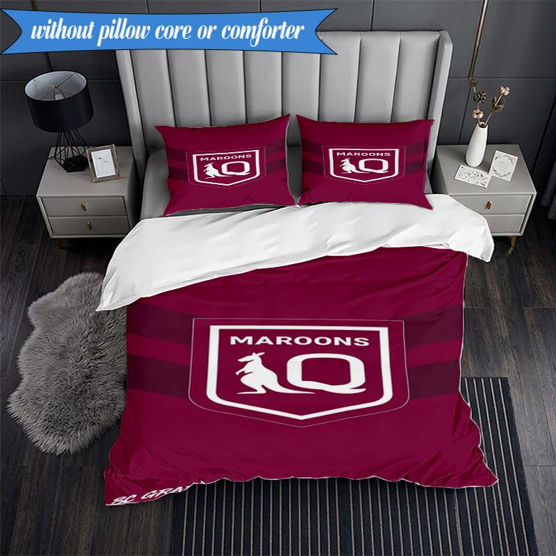 3PCS Australia Maroons Rugby Team Emblem Bedding Set 2D Printing (Includes 1 Duvet Cover + 2 Pillowcases Coreless), Bedroom decor,Fan gift