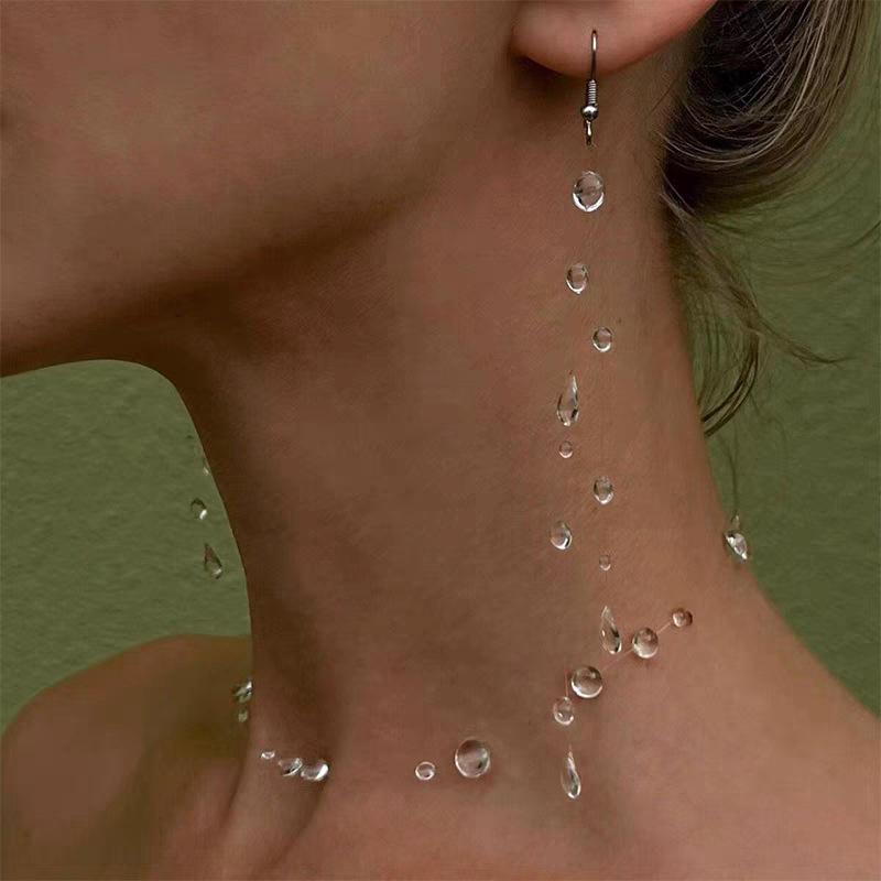 New Fashion Minimalist Transparent Crystal Dewdrop Earrings Niche High-End Unique And Versatile Clavicle Chain