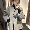 Plus Size Women's Grey Wool Overcoat - Korean Style Petite High-End Autumn/Winter Short Coat