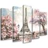 Five Piece Picture Canvas Print Eiffel Tower Pastel Pink