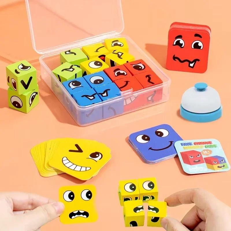 Puzzle Building Blocks Montessori Cube Children's Face Changing Expressions Building Blocks Tabletop Games Toys