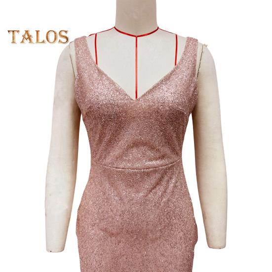 Женское вечернее платье с глубоким V-образным вырезом, разрезом по низу, блестками, узким подолом, застежкой-молнией сзади, без рукавов, выпускное коктейльное платье длиной до пола, бальное платье