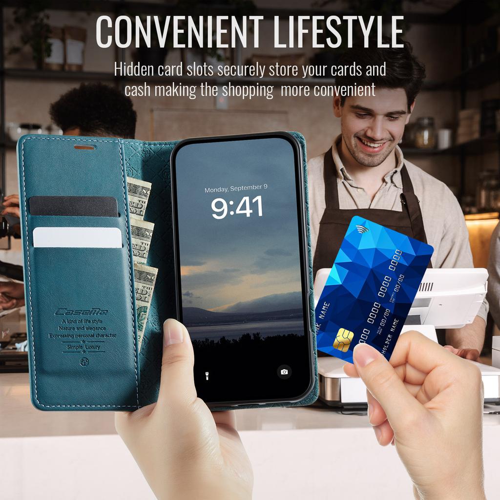 Кожаный чехол-книжка с карманом для карт для iPhone 17 16 15 14 Plus 13 12 11 Pro Max с магнитной подставкой и противоударной крышкой