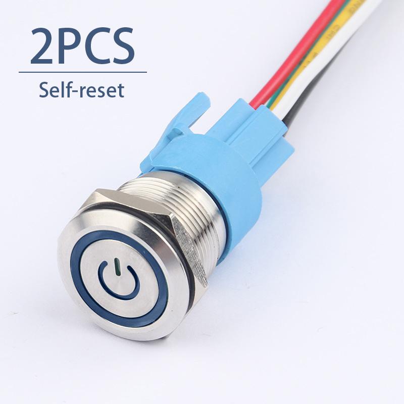 2 шт., 16 мм, металлическая кнопка, выключатель питания, водонепроницаемый, огнестойкий, с фиксацией, с проводной розеткой, светодиодный светильник, вкл., выкл., 3 В, 6 В, 12 В, 24 В