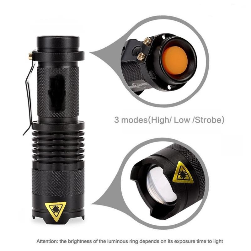 Q5 Led Flashlight, Aluminum Alloy 1200lm Adjustable Zoom Light Lamp, Non-slip Waterproof Long-range