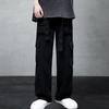 Men Cargo Trousers with Multiple Pockets Solid Color Spring Autumn Loose-Fit Straight Pants Wide Leg Trousers