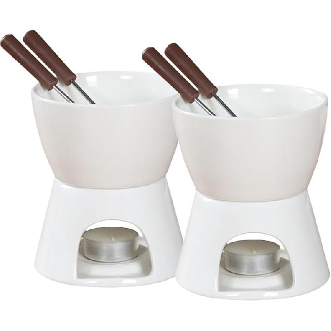 Sizikato Pure White Porcelain Chocolate Fondue Set, 10 Oz