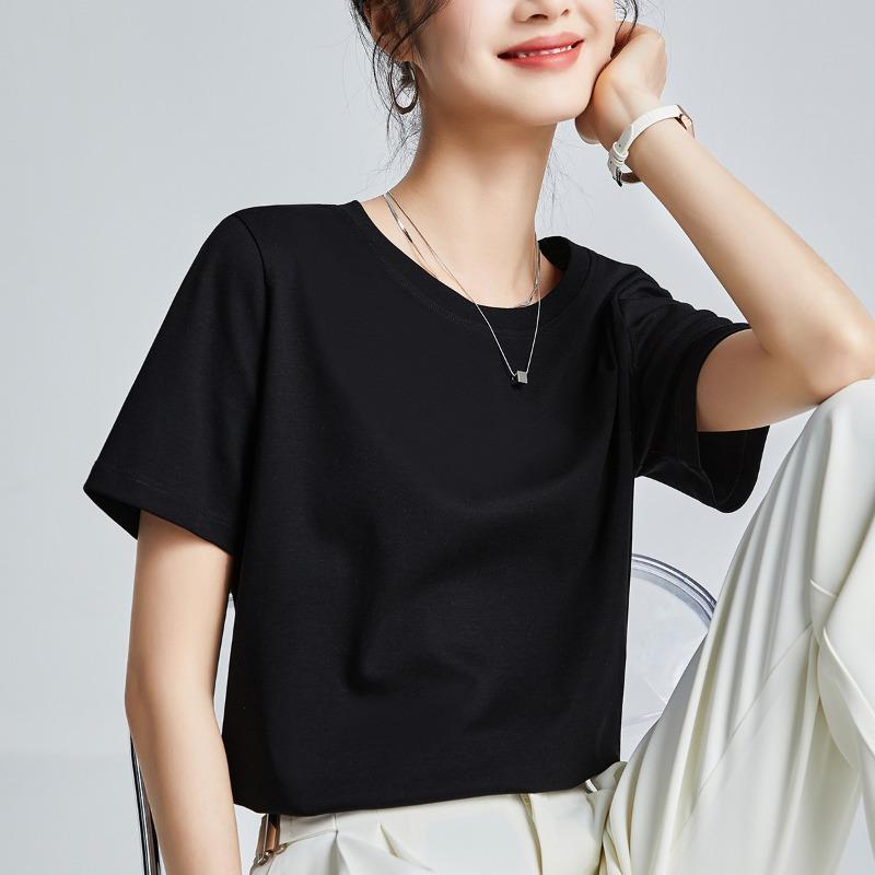 Mercerized Cotton T-shirt Women's High-quality New Loose and Thin Outer Wear Round Neck Liquid Ammonia Short-sleeved T-shirt Bottoming Shirt