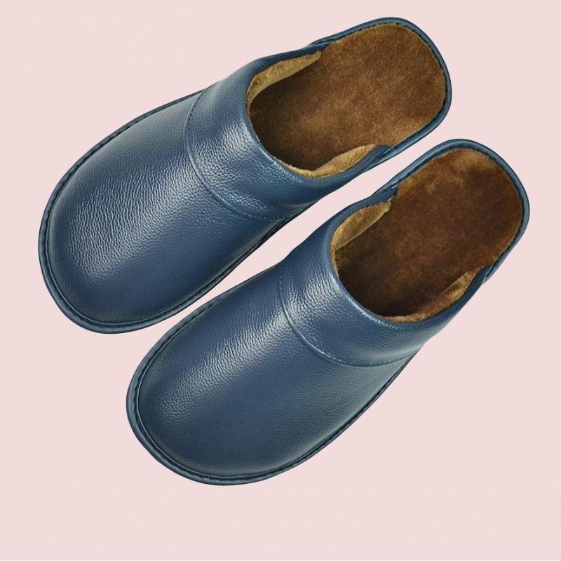 Зимние теплые роскошные домашние тапочки из коровьего спилка ручной работы для мужчин, мягкие, удобные, для спальни, для дома, на плоской подошве, для мужчин и женщин, теплые тапочки с подкладкой, обувь