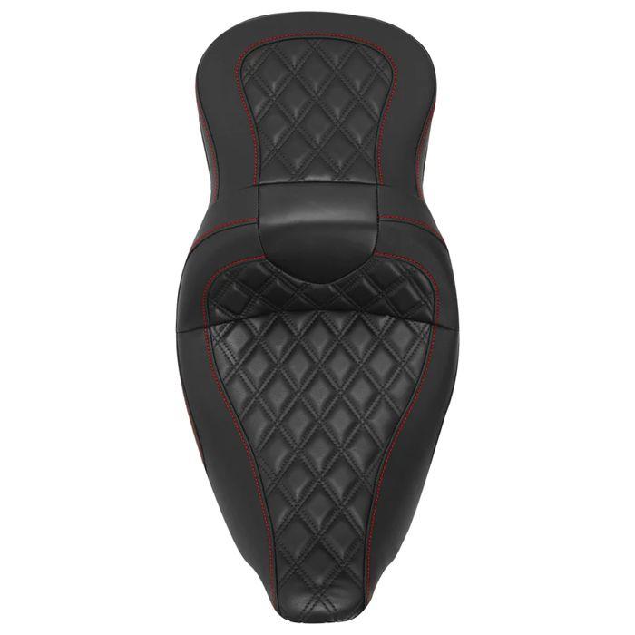 Selle biplace - Harley-Davidson Touring (2008–2025) - Similicuir hydrofuge noir/rouge - Assise profonde - Soutien dorsal