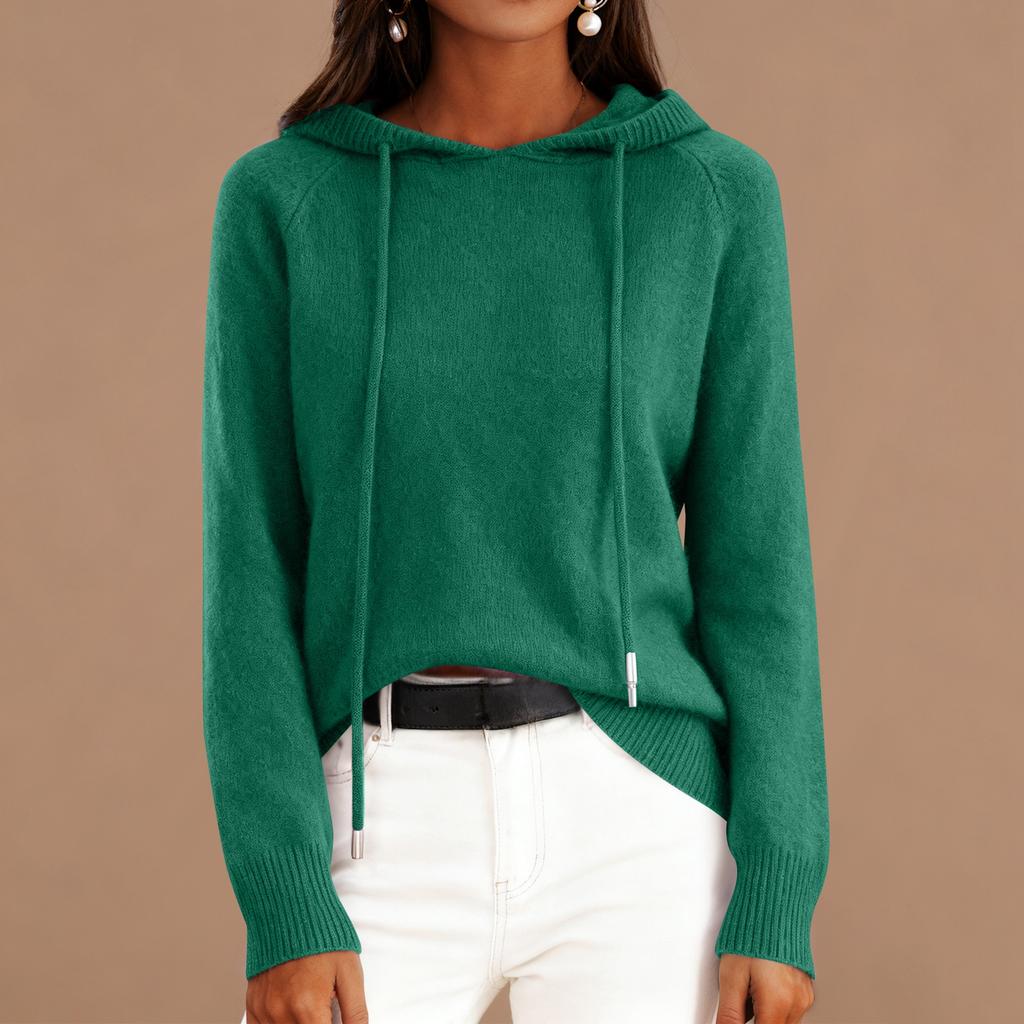 Women's Fashionable Long-sleeved Solid-color Pullover Hooded Knitted Sweater Top