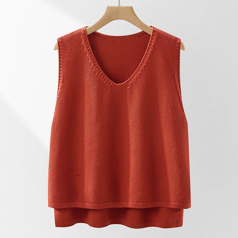 Вязаный жилет женский свободный майка без рукавов свободный свитер жилет утолщенный повседневный круглый вырез жилет
