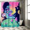 Bright Galaxy Shower Curtain Set with Cosmic Space Woman Artwork for Bathroom Decor Pink Blue Yellow Green Colors + Rod Pocket +