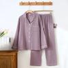 Spring /summer Pure Cotton Gauze Solid Color Men's and Women's Pajamas Double-layer Crepe Fabric Home Clothing Long Sleeved Set