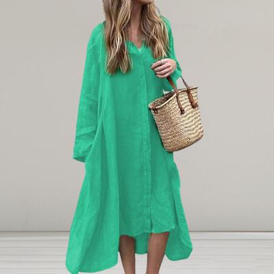 Осеннее ретро женское повседневное платье однобортное нестандартное длинное платье свободного кроя рубашка юбка дамы с лацканами