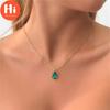 Hi Elegant Gold Color Green Natural Stone Waterdrop Pendant Necklace for Women Charm Wedding Party Jewelry