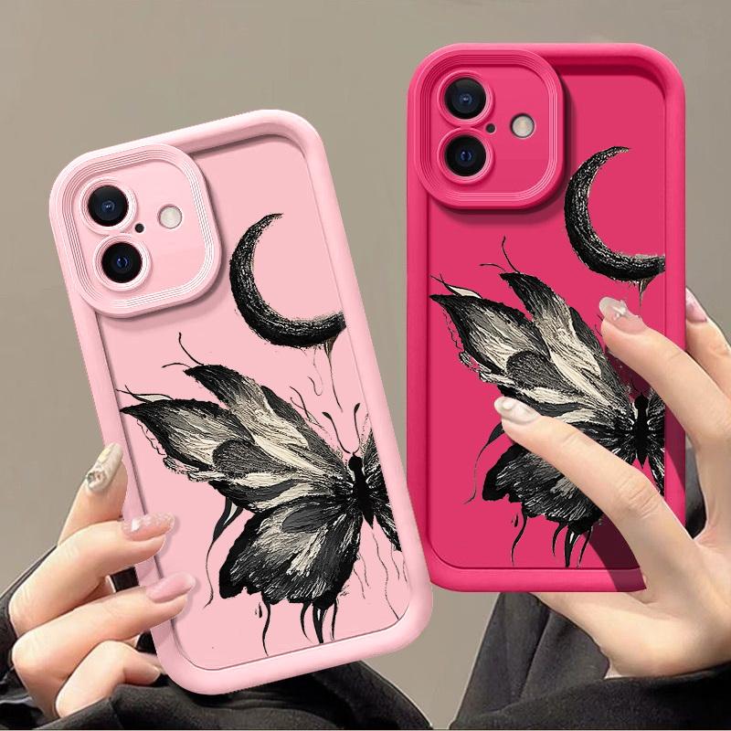 Модный чехол с рисунком луны и бабочки для iPhone 16 Pro Max 15 Plus 14 13 12 Pro 11 TPU мягкий матовый силиконовый противоударный защитный чехол для объектива телефона