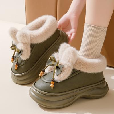 Теплые плюшевые женские зимние ботинки на платформе, милый дизайн, пушистая обувь, водонепроницаемая ПУ кожа, толстая подошва, повседневная обувь для холодных дней