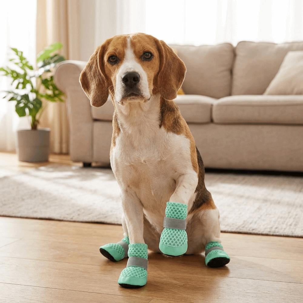 4PCS/SET Anti-Slip Dog Mesh Shoes Breathable Dog Foot Cover Lightweight Puppy Boots Summer Walks