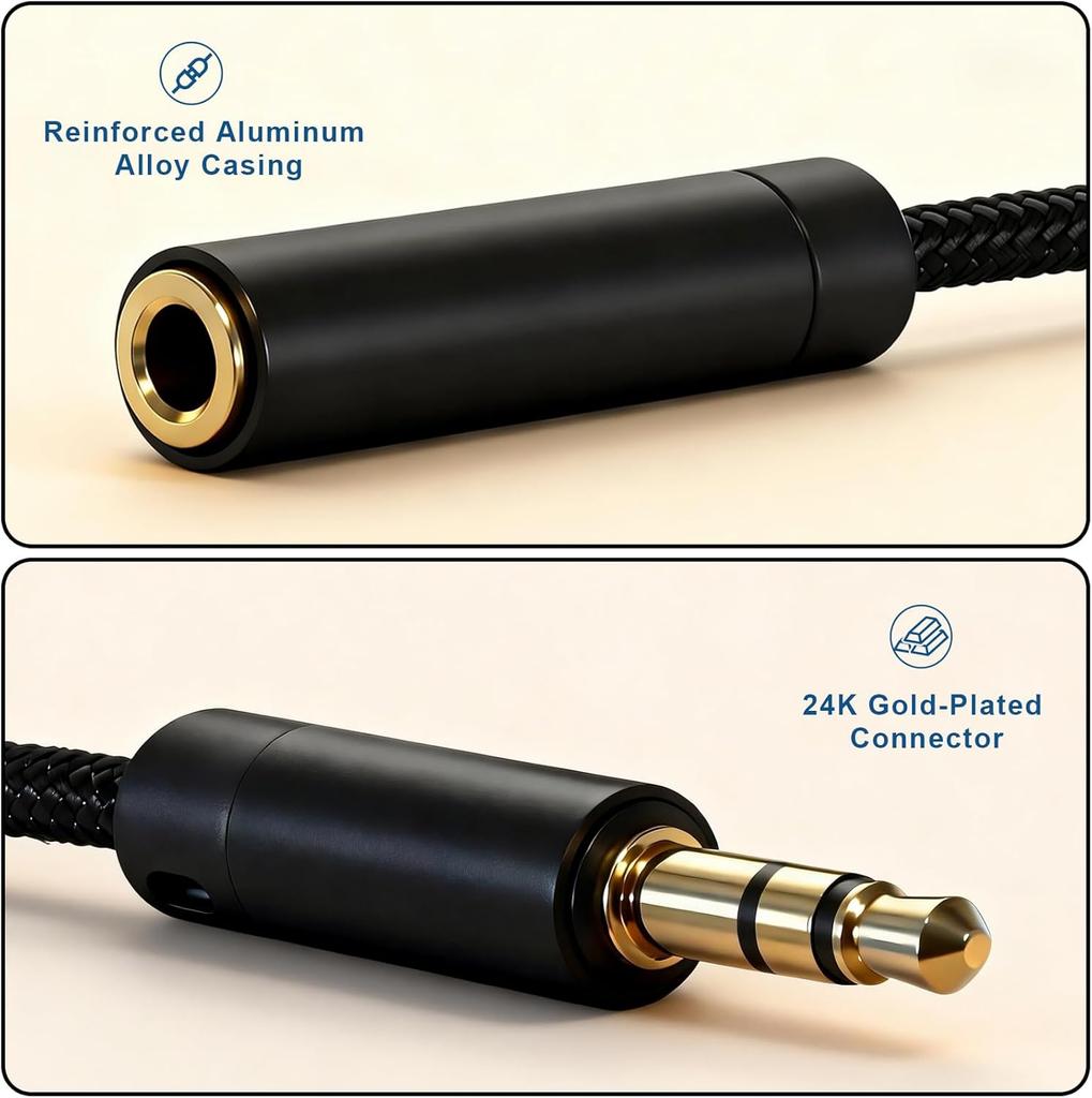 Headphone Splitter, Premium Gold Plated 3.5mm Aux Cable Y Audio Splitter, Nylon Braided Stereo Dual Headphone Jack Cord 1 in 2 Way Out Headset