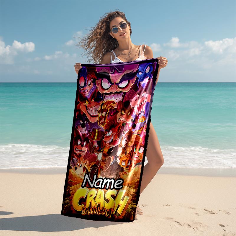 Personalized customized proof beach towel with Crash Bandicoot 4 It's About Time pattern - soft, absorbent, quick-drying, perfect swimming, camping&ba