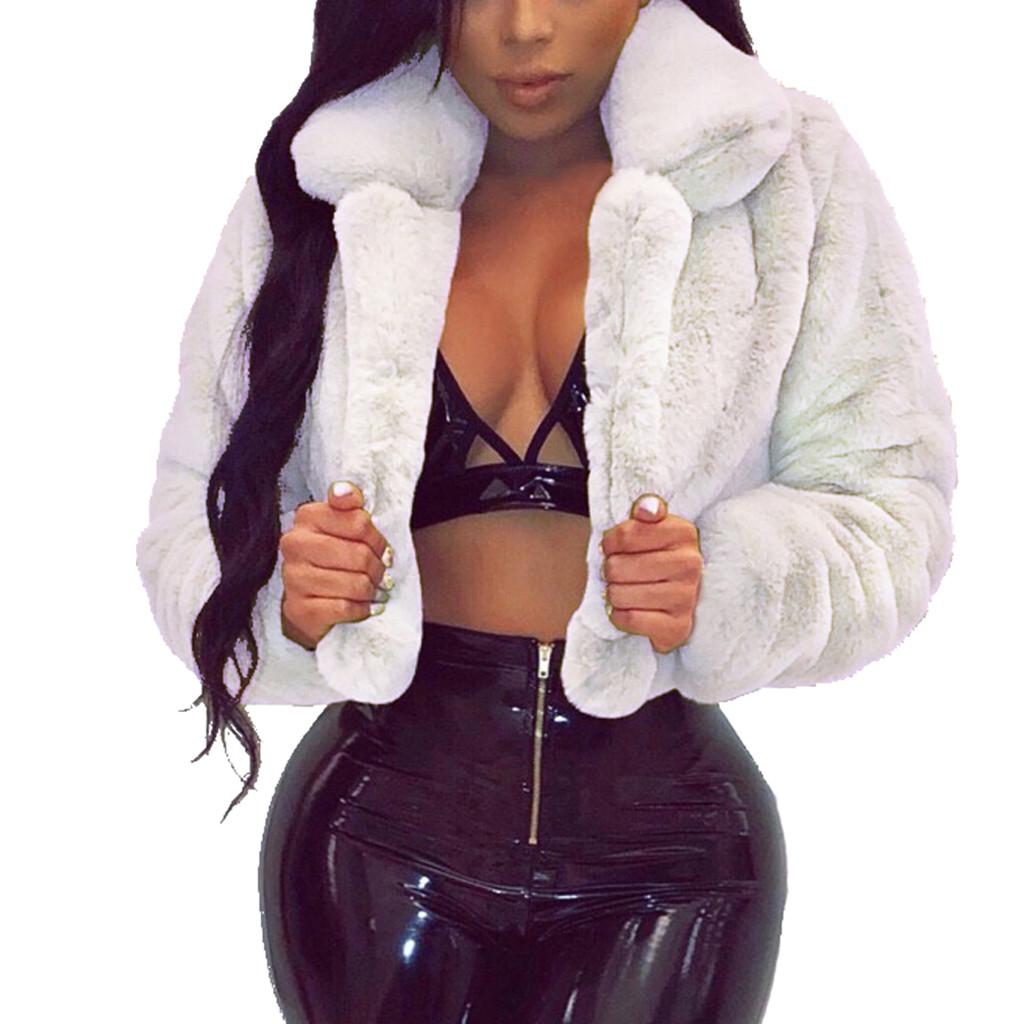 Fashion Women Coat Fleece Turn-down Collar Faux Top Short Loose Coat