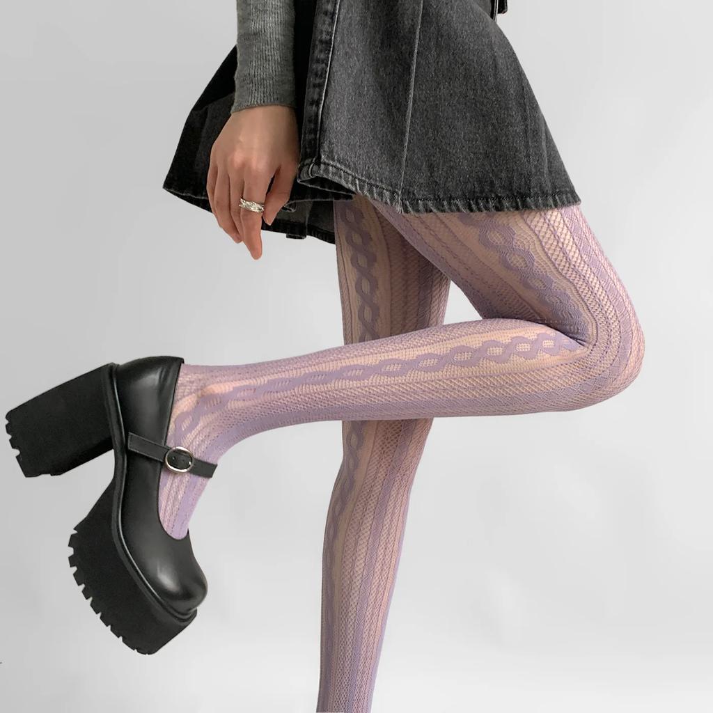 Женские сексуальные кружевные сетчатые чулки Лолита с вырезами, однотонные колготки, женские необычные колготки с открытой кожей, тонкие чулки для тела Y2k