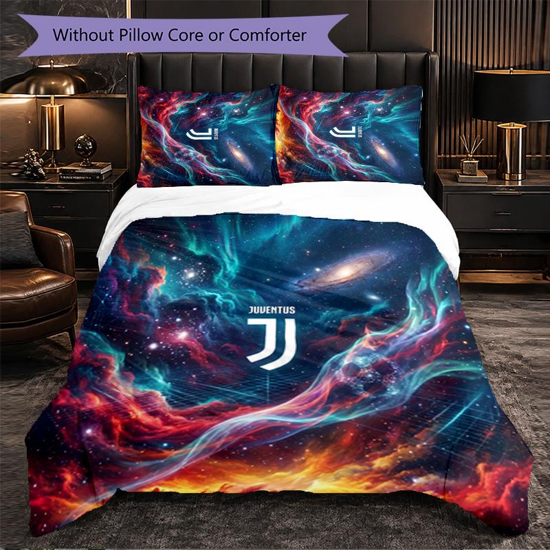 Juventus FC Pattern 3 Pieces Bedding Set Soft Microfiber Duvet Cover with Pillow Cases for Bedroom
