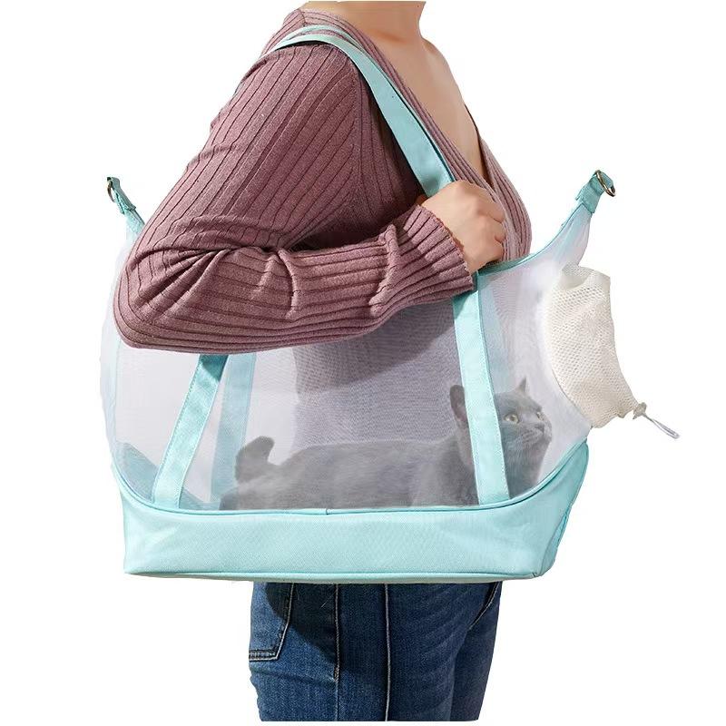 Breathable Mesh Cat Carrier Bag Foldable Nylon Pet Travel Tote Bag Zipper Anti-scratch Single Shoulder Bag For Small Dogs Cats O