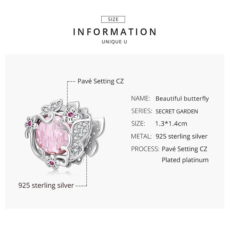 BAMOER Стерлингового Серебра 925 Пробы Красивая Бабочка Розовый Циркон Бусины Подвески Подходит Серебряный Браслет Изящные Ювелирные Изделия Подарок На Вечеринку