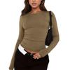 Women's Fashion Solid Colour Round Neck Long Sleeve T-Shirt Top