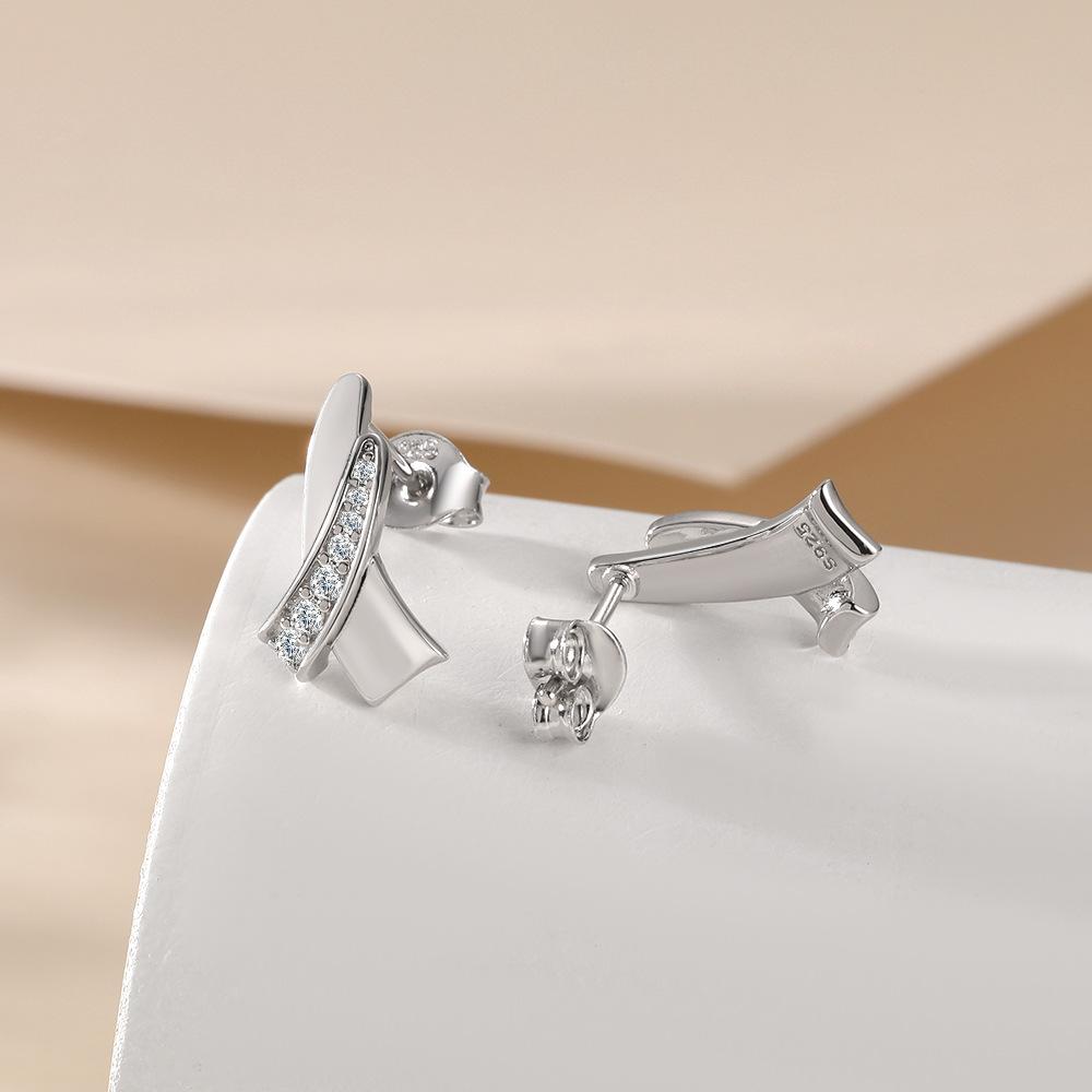 Серьги-гвоздики Wind Double Layer Irregular Cross Micro-Incruise Circon, украшения для ушей из стерлингового серебра 925 пробы