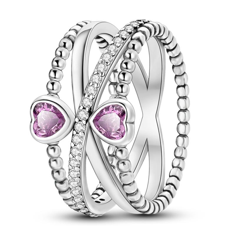 925 Sterling Silver Rings Sparking Purple White Pink Blue Zircon LOVE Wedding Ring Women Engagement Jewelry Anniversary Gifts