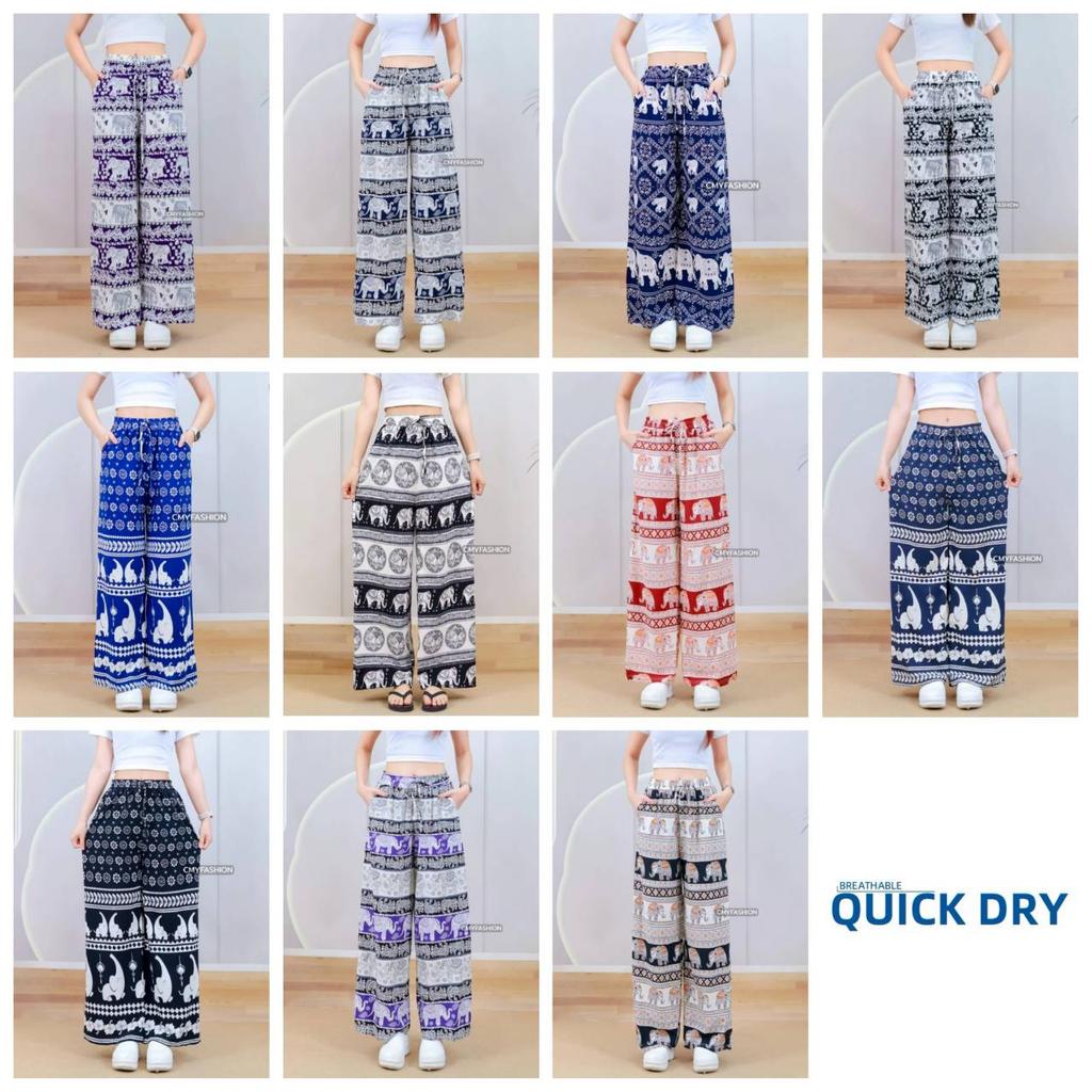 Длинные брюки-слоны Регулируемая эластичная высокая талия Веревка Женские Мужские Унисекс Принт Таиланд Повседневная уличная одежда Пляж Бохо Ретро Винтаж