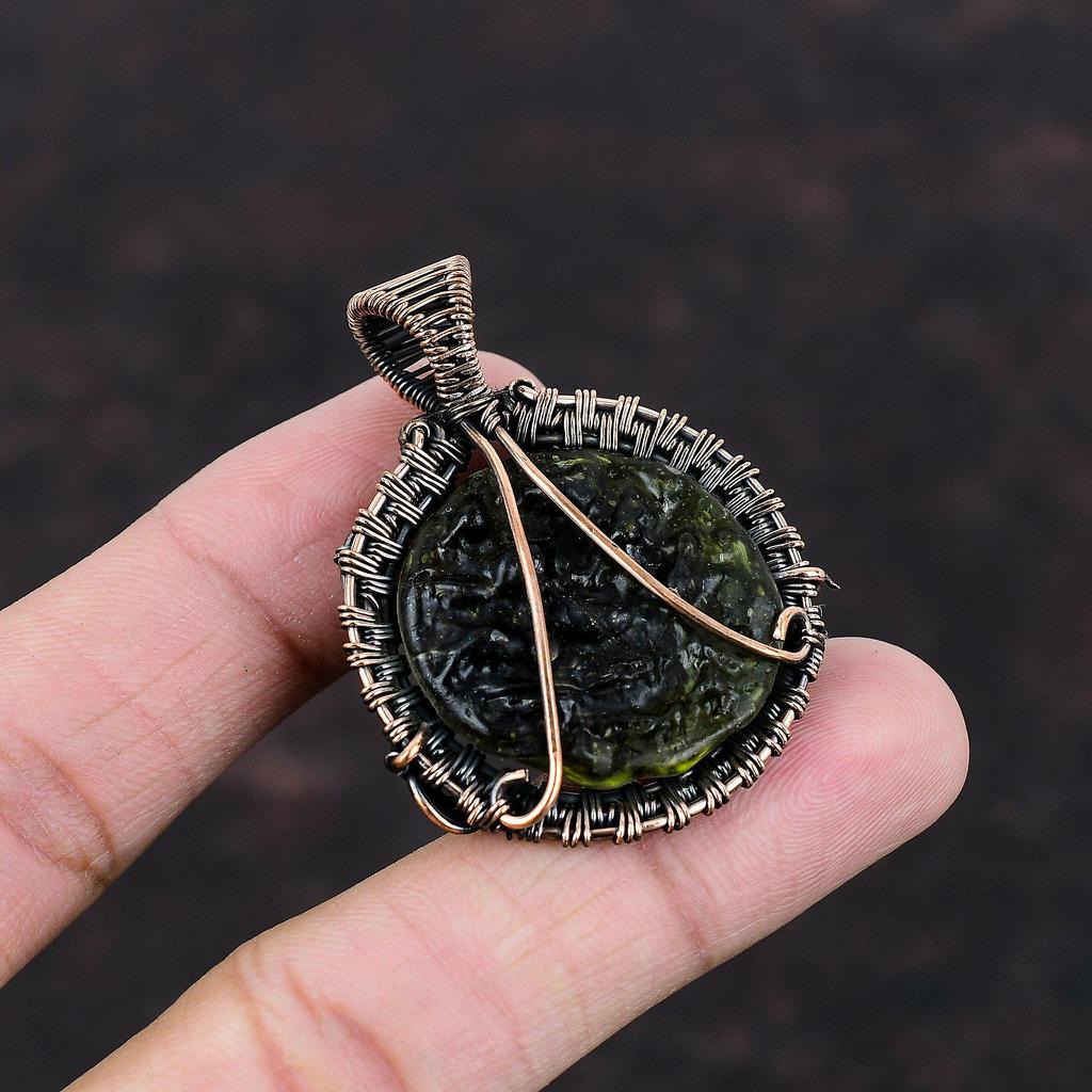 Moldavite Pendant Copper Wire Wrapped Pendant Gemstone Jewelry Unique Pendant Copper Wire Jewelry Handmade Brand New Pendant Engagement Gift