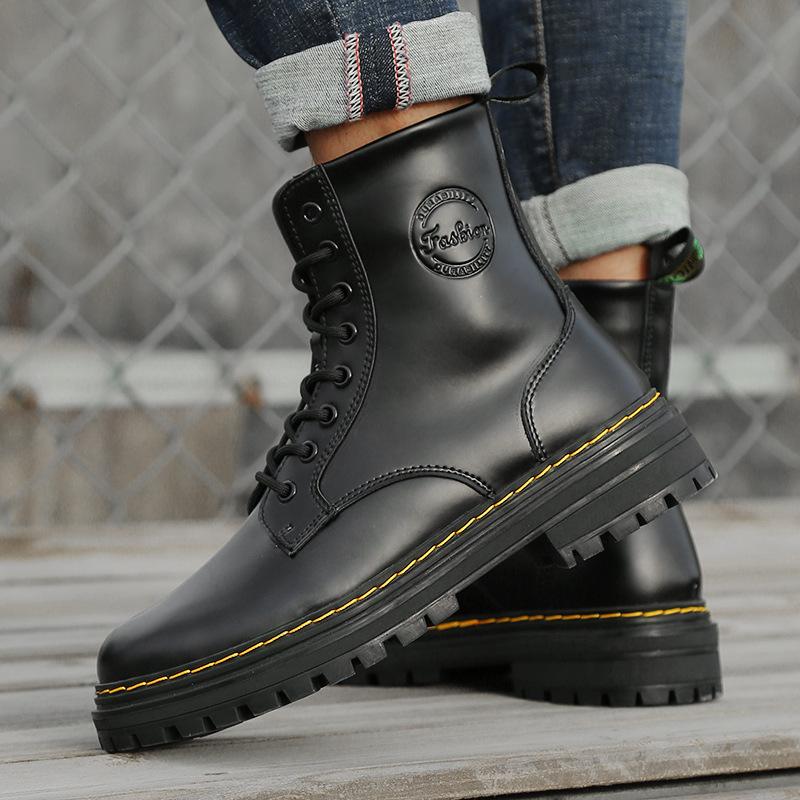 Мужские ботинки Dr. Martens Британский стиль Высокие кожаные ботинки Мужская обувь Зимние Велюровые Теплые Хлопковые Ботинки Рабочие Короткие кожаные ботинки Сноубутсы