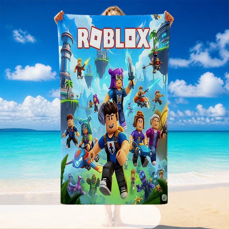 Быстросохнущее пляжное полотенце с узором Roblox, Легкое впитывающее полотенце для бассейна, пляжа, отпуска