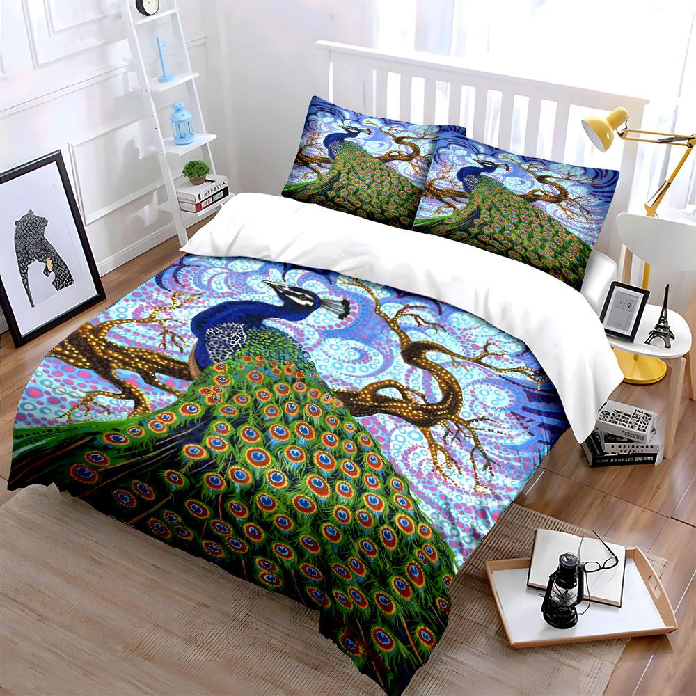 Peacock with intricate feathers. Bedding sets Duvet cover sets Duvet covers Pillowcases(1 * Duvet Cover 2 * Pillowcases, without duvet insert)