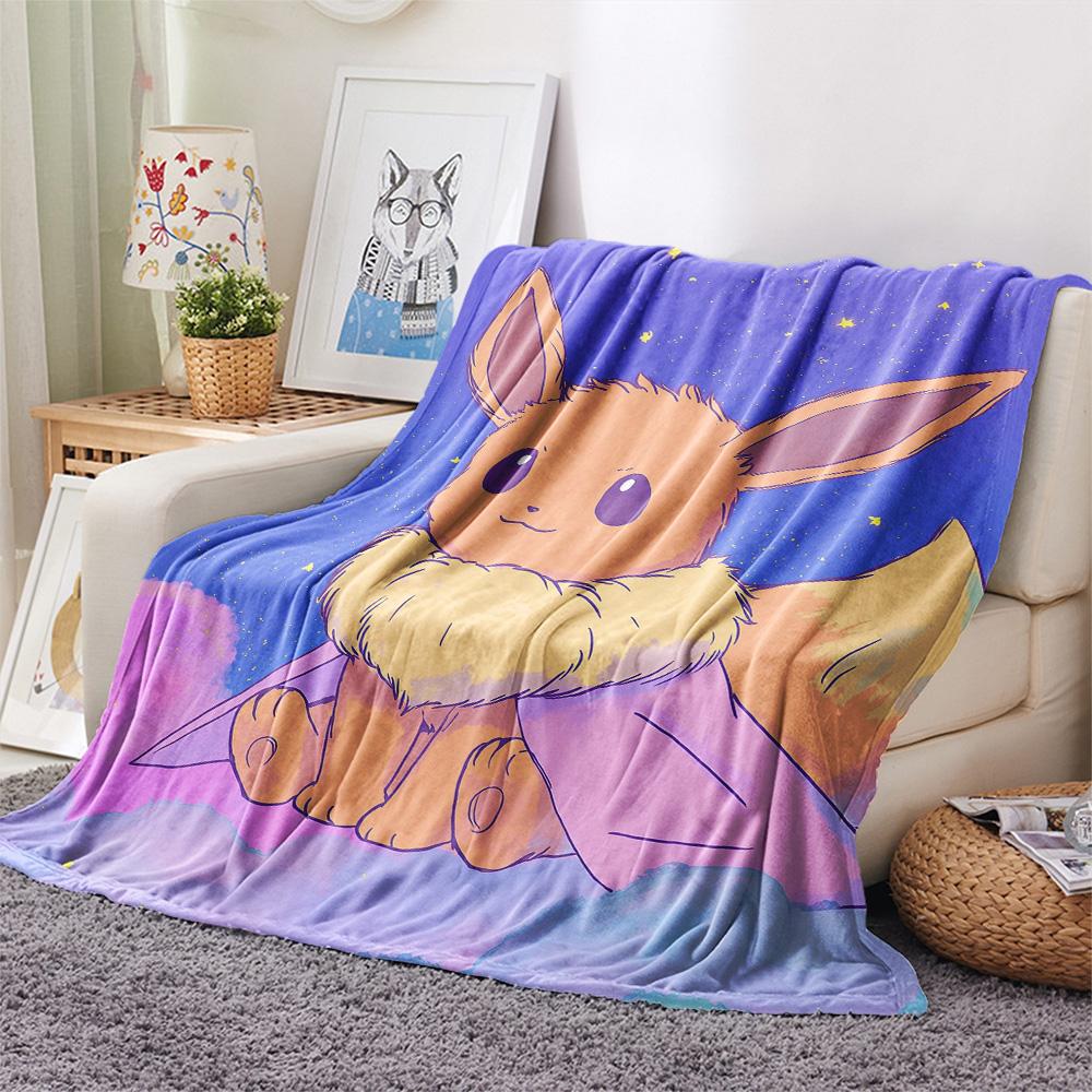 Cute Eevee Print Flannel Blanket, High quality Comfortable for All Seasons, Home Decor, Warmth and Comfort
