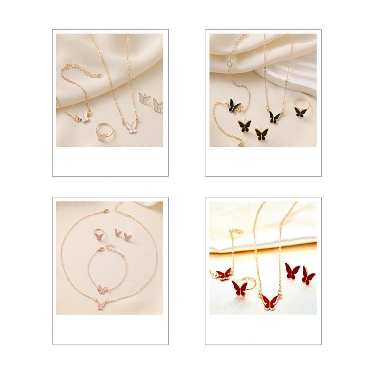 New Personalized Butterfly Glazed Bracelet Ring Necklace Earring, Exquisite Small and Fashionableand High Sense Collar Chain Set