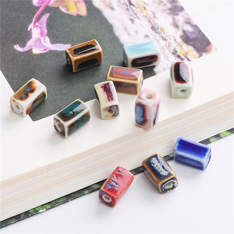 10 шт. 13x8 мм фарфоровые бусины с цветочной глазурью, прямоугольные кубовидные керамические бусины для изготовления ювелирных изделий, сделай сам, подвески, браслет, ожерелье, ремесла