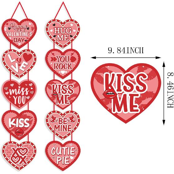 Red Valentines-Day Front-Porch Door Hanger-Decor - 2pcs Love Romantic Special Night Galentines Party Paper Signs Banners,Engagement Wedding