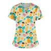 Plus Size Cute Printed Scrub Working Uniform Tops For Women  Cross V-Neck Short Sleeve Fun T-Shirts Workwear Tee with Double Pockets