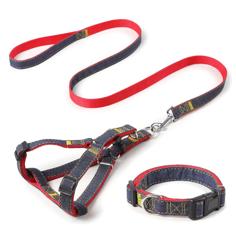 Premium Quality Durable Denim Dog Leash Harness Set Stylish Fur Collar Simple Design Small Medium Sizes for Cats Furry Friends