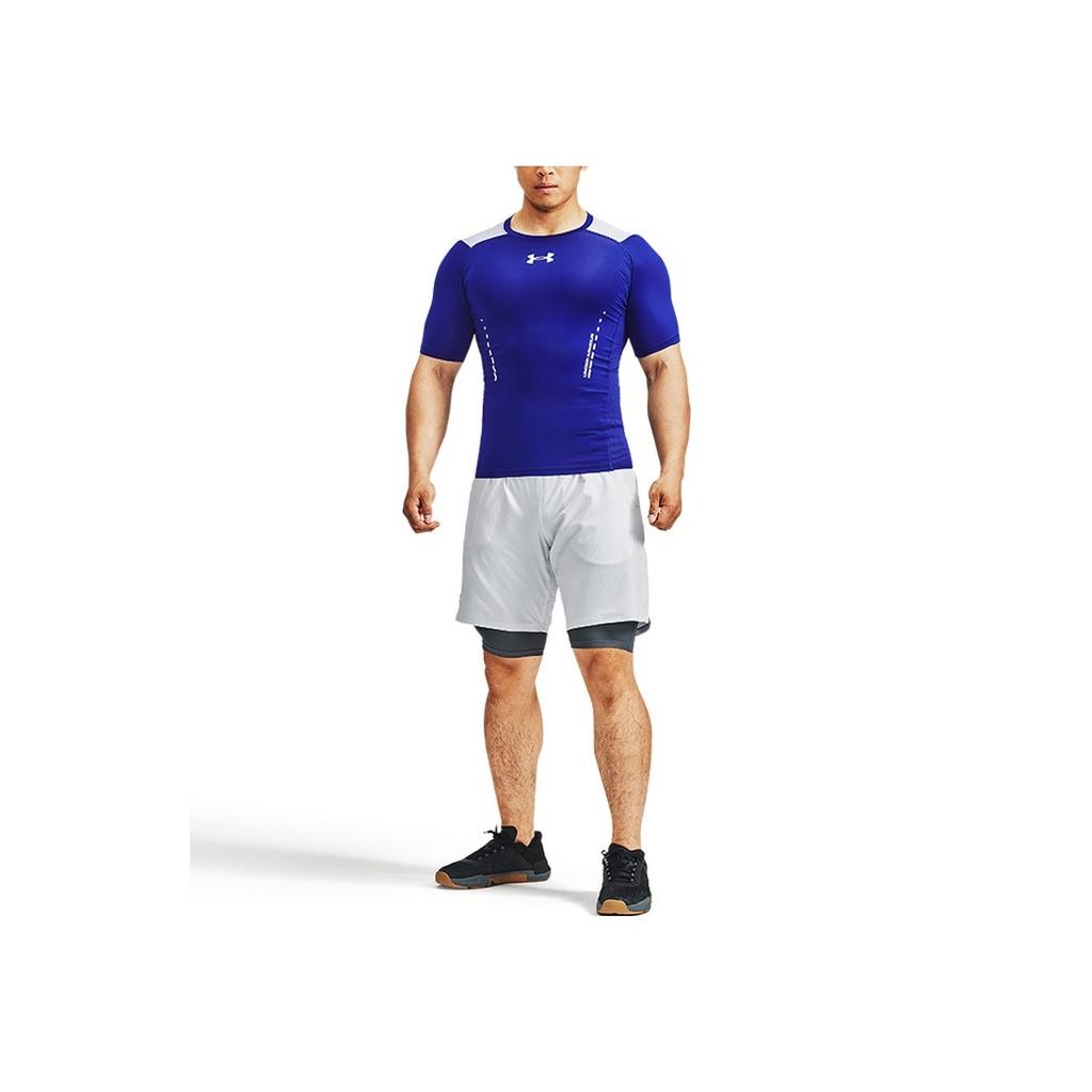 Under Armour Solid Logo Print Compression Short Sleeve T-Shirt Men Tops Blue 1370657-415